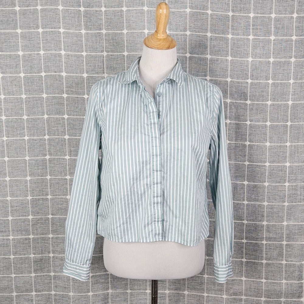 Garnet Hill Striped Cropped Button Down
